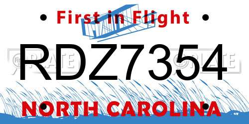 RDZ7354 North Carolina License Plate