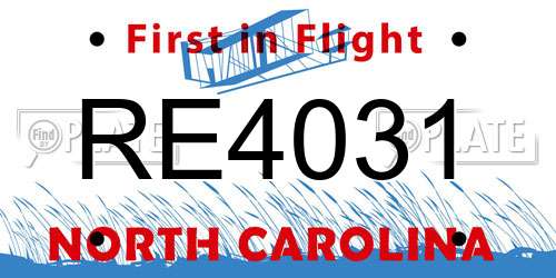 RE4031 North Carolina License Plate