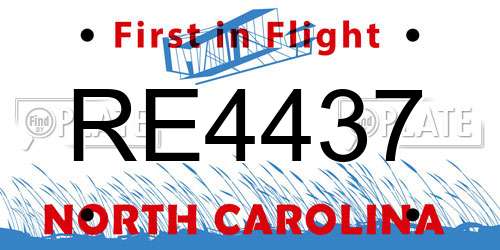 RE4437 North Carolina License Plate