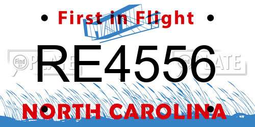 RE4556 North Carolina License Plate