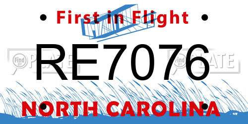 RE7076 North Carolina License Plate