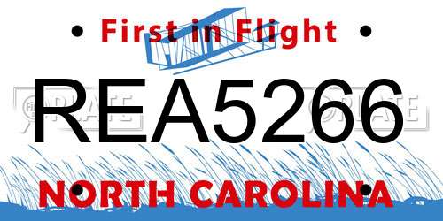 REA5266 North Carolina License Plate