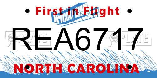 REA6717 North Carolina License Plate