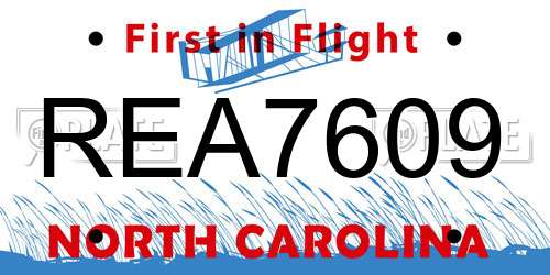 REA7609 North Carolina License Plate