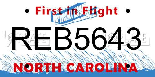 REB5643 North Carolina License Plate