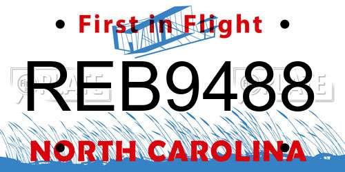 REB9488 North Carolina License Plate