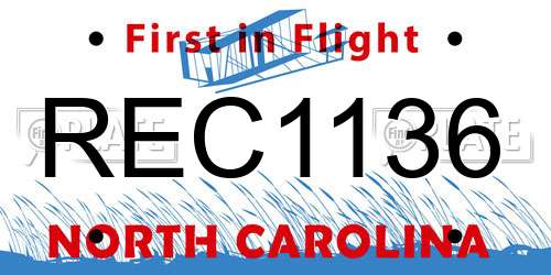 REC1136 North Carolina License Plate