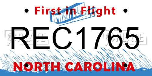 REC1765 North Carolina License Plate