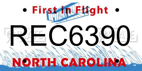 REC6390 North Carolina License Plate