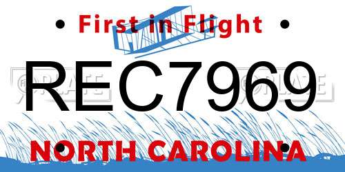 REC7969 North Carolina License Plate