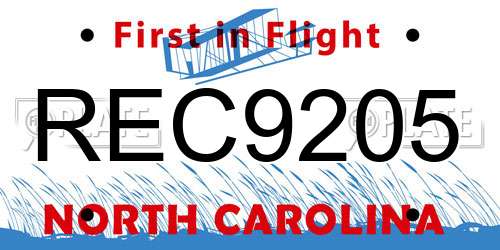 REC9205 North Carolina License Plate