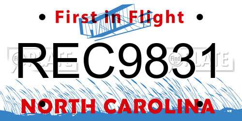REC9831 North Carolina License Plate