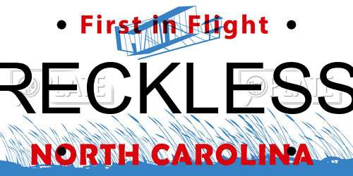 RECKLESS North Carolina License Plate