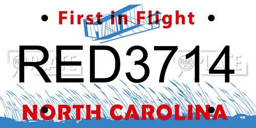 RED3714 North Carolina License Plate