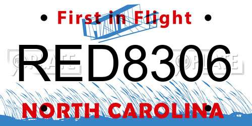 RED8306 North Carolina License Plate