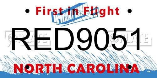 RED9051 North Carolina License Plate