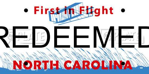 REDEEMED North Carolina License Plate