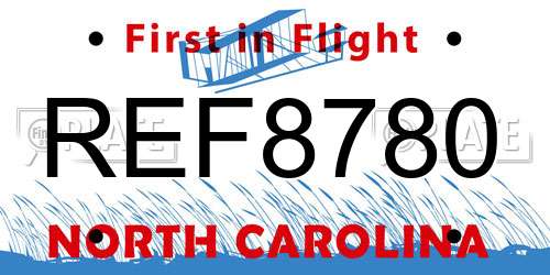 REF8780 North Carolina License Plate