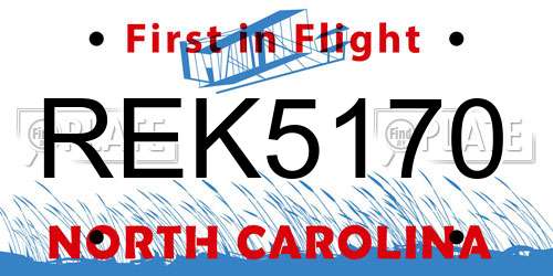 REK5170 North Carolina License Plate