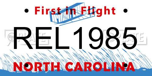 REL1985 North Carolina License Plate