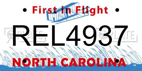 REL4937 North Carolina License Plate