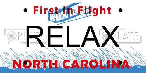 RELAX North Carolina License Plate
