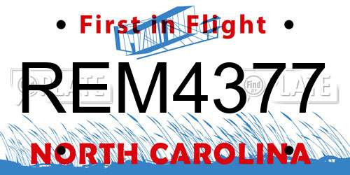 REM4377 North Carolina License Plate