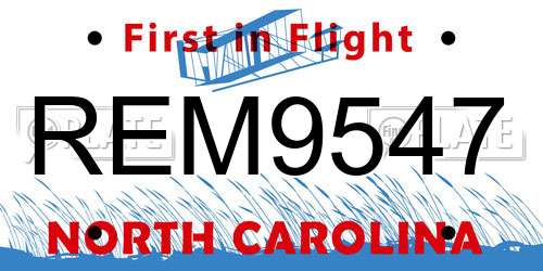REM9547 North Carolina License Plate