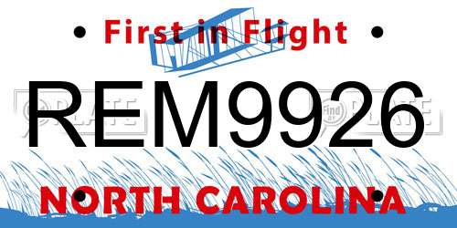 REM9926 North Carolina License Plate