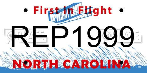 REP1999 North Carolina License Plate