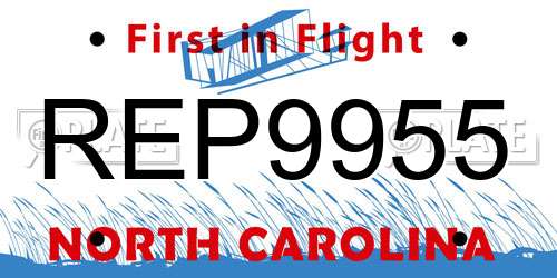 REP9955 North Carolina License Plate