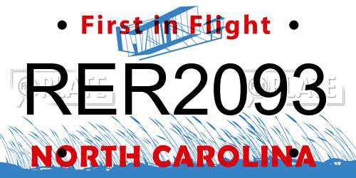 RER2093 North Carolina License Plate