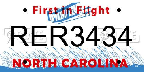 RER3434 North Carolina License Plate
