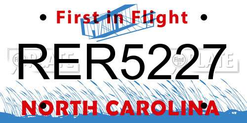RER5227 North Carolina License Plate