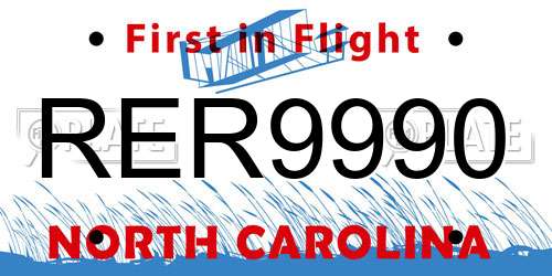 RER9990 North Carolina License Plate