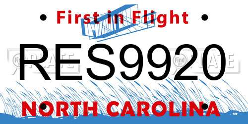 RES9920 North Carolina License Plate