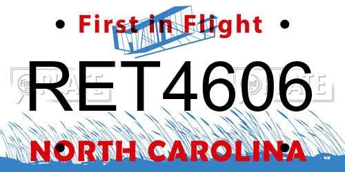 RET4606 North Carolina License Plate