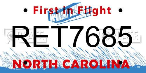 RET7685 North Carolina License Plate