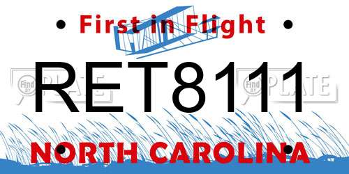 RET8111 North Carolina License Plate