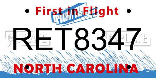 RET8347 North Carolina License Plate