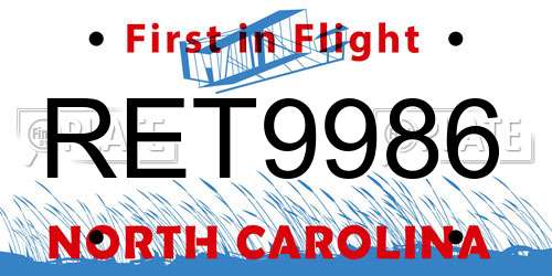 RET9986 North Carolina License Plate
