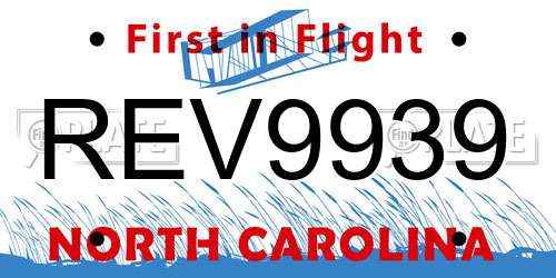 REV9939 North Carolina License Plate
