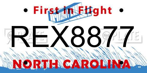 REX8877 North Carolina License Plate