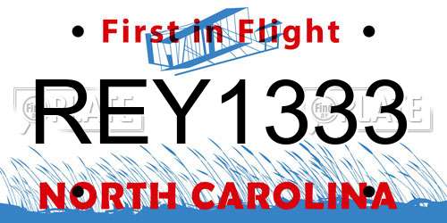 REY1333 North Carolina License Plate