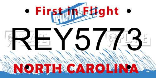 REY5773 North Carolina License Plate