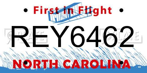 REY6462 North Carolina License Plate