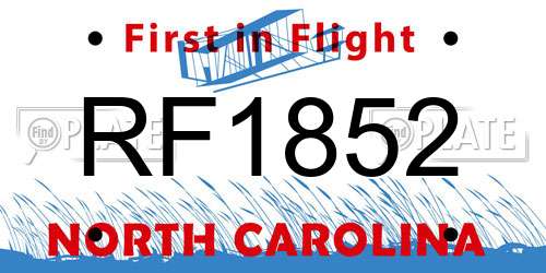RF1852 North Carolina License Plate
