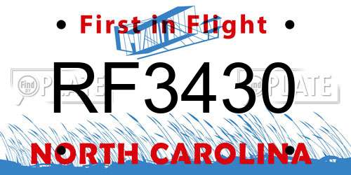 RF3430 North Carolina License Plate