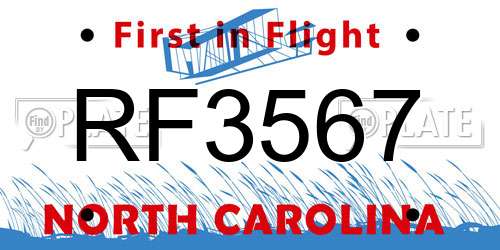 RF3567 North Carolina License Plate