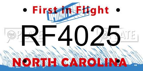 RF4025 North Carolina License Plate